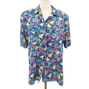 Vintage Abstract Print Cotton Button Up Shirt Da Rue California Size 16